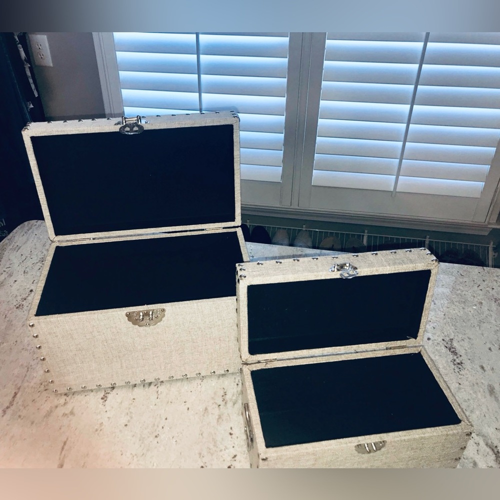 Set of Two Decorative Linen Covered Storage Trunks - Picture 16 of 16